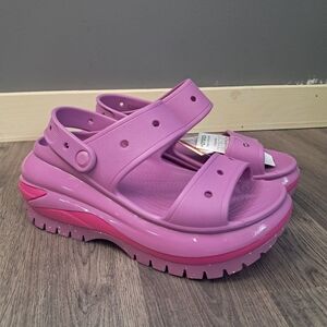 Crocs Sandals Womens 9 Mega Crush Platform Clog Sandal Bubble Purple Pink Shoes
